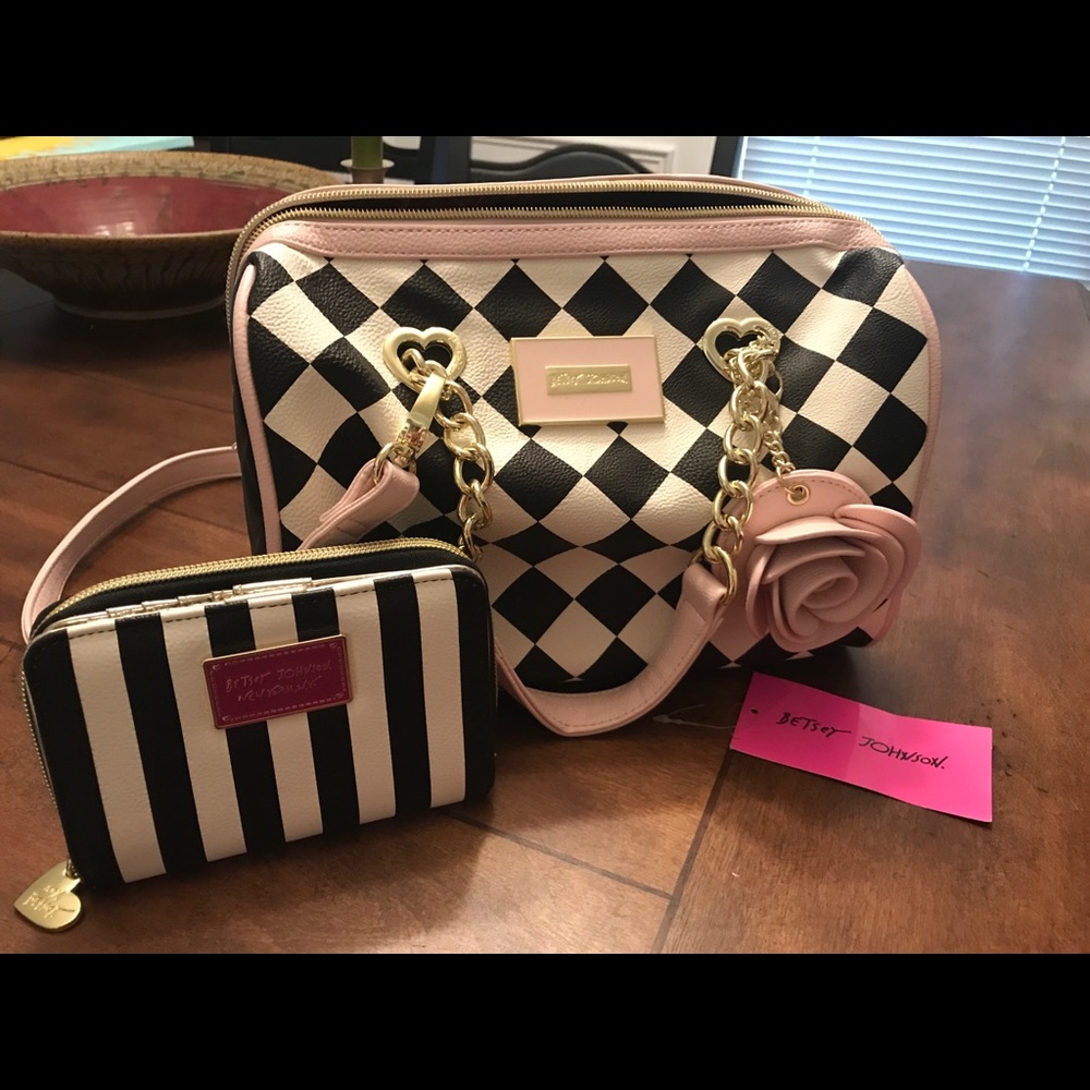 Betsey Johnson Harlequin Handbag with Rose Detail